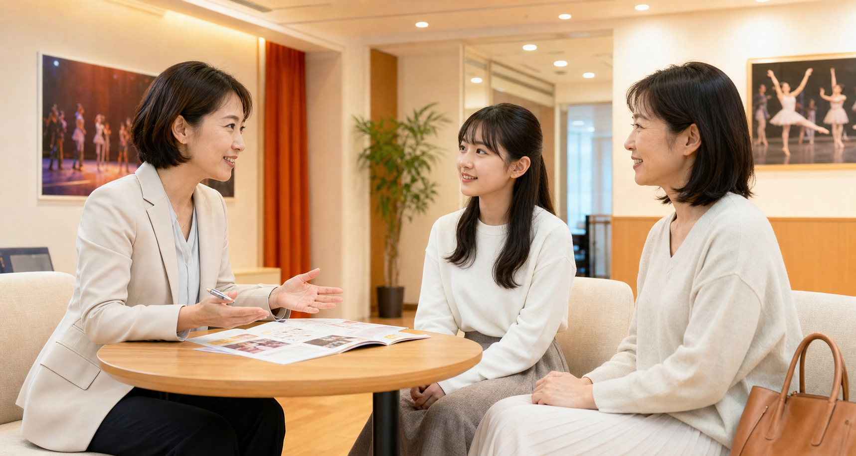 体験レッスンについて相談する保護者と受講希望者